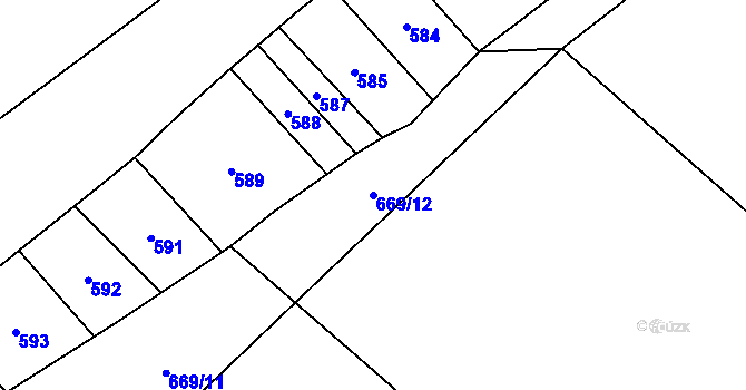 Parcela st. 669/12 v KÚ Myslibořice, Katastrální mapa