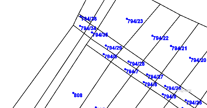 Parcela st. 794/8 v KÚ Myslibořice, Katastrální mapa