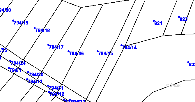 Parcela st. 794/15 v KÚ Myslibořice, Katastrální mapa