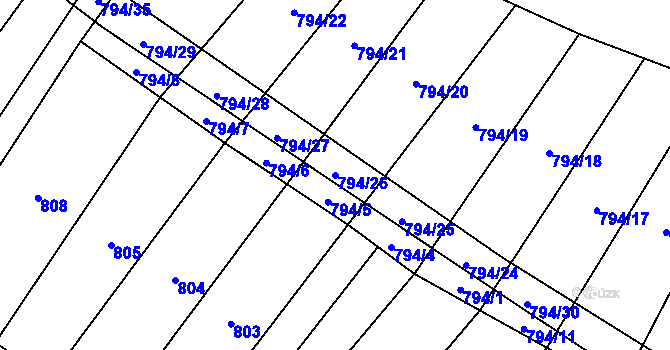 Parcela st. 794/26 v KÚ Myslibořice, Katastrální mapa