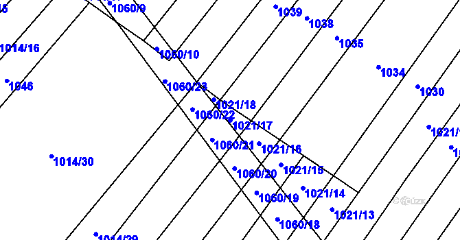 Parcela st. 1021/17 v KÚ Myslibořice, Katastrální mapa