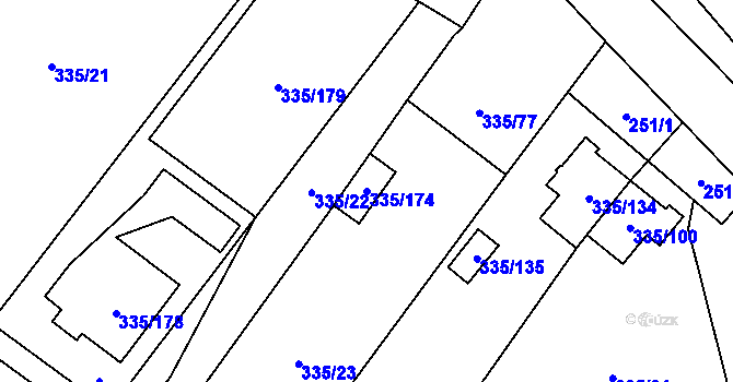 Parcela st. 335/174 v KÚ Myslibořice, Katastrální mapa