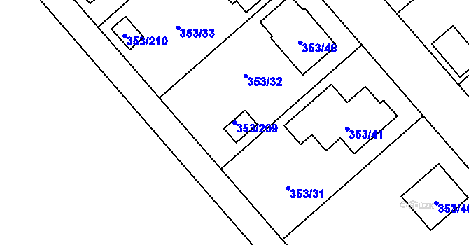 Parcela st. 353/209 v KÚ Myslibořice, Katastrální mapa