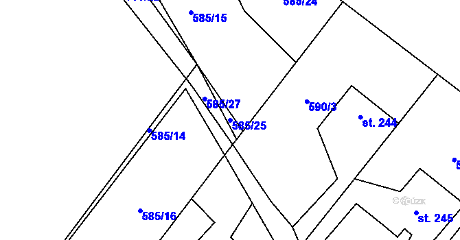 Parcela st. 585/25 v KÚ Myslík, Katastrální mapa