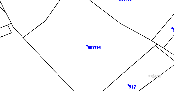 Parcela st. 907/16 v KÚ Myslík, Katastrální mapa