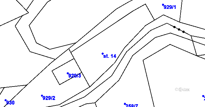Parcela st. 14 v KÚ Myslík, Katastrální mapa