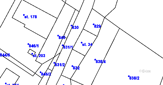 Parcela st. 34 v KÚ Myslík, Katastrální mapa