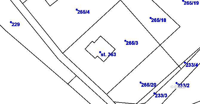 Parcela st. 363 v KÚ Myslík, Katastrální mapa