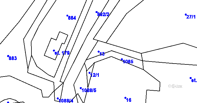 Parcela st. 13 v KÚ Myslík, Katastrální mapa
