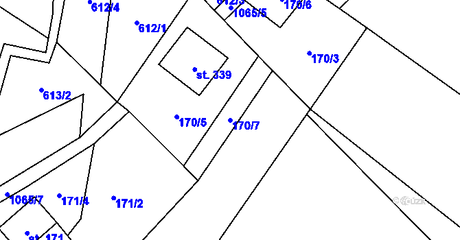 Parcela st. 170/7 v KÚ Myslík, Katastrální mapa