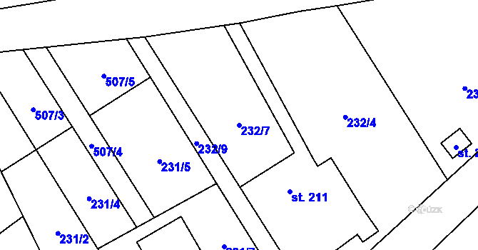 Parcela st. 232/7 v KÚ Myslík, Katastrální mapa