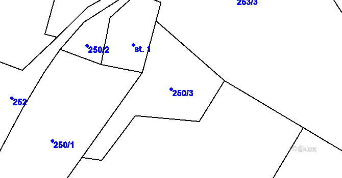 Parcela st. 250/3 v KÚ Myslík, Katastrální mapa