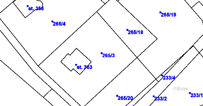 Parcela st. 265/3 v KÚ Myslík, Katastrální mapa