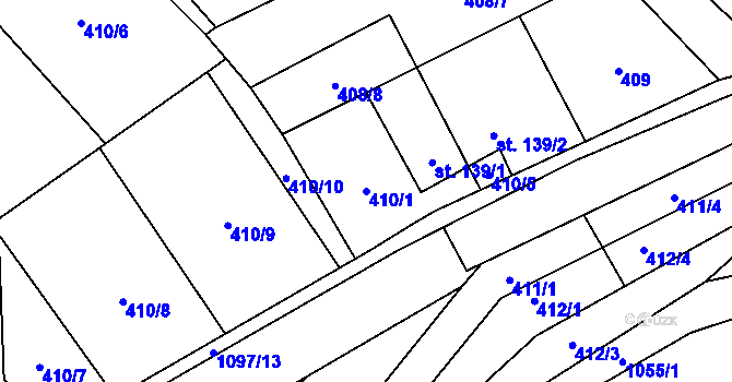 Parcela st. 410/1 v KÚ Myslík, Katastrální mapa