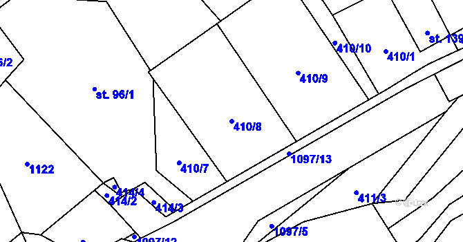 Parcela st. 410/8 v KÚ Myslík, Katastrální mapa