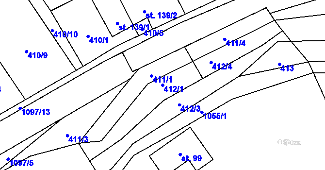 Parcela st. 412/1 v KÚ Myslík, Katastrální mapa