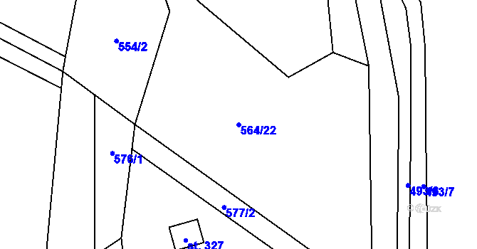 Parcela st. 564/22 v KÚ Myslík, Katastrální mapa
