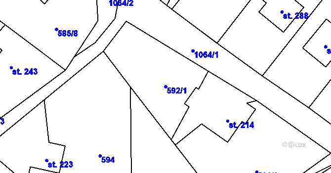 Parcela st. 592/1 v KÚ Myslík, Katastrální mapa