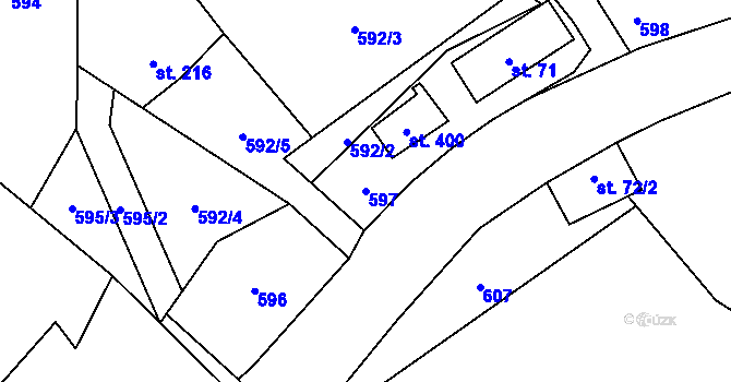 Parcela st. 597 v KÚ Myslík, Katastrální mapa