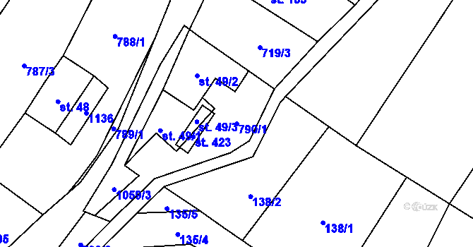 Parcela st. 790/1 v KÚ Myslík, Katastrální mapa