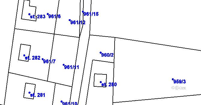 Parcela st. 960/2 v KÚ Myslík, Katastrální mapa