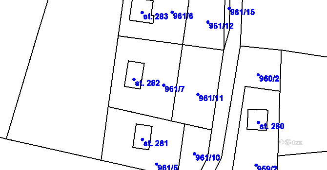 Parcela st. 961/7 v KÚ Myslík, Katastrální mapa