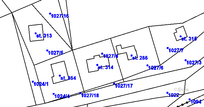 Parcela st. 1027/4 v KÚ Myslík, Katastrální mapa
