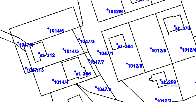 Parcela st. 1047/1 v KÚ Myslík, Katastrální mapa