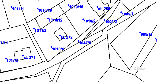 Parcela st. 1047/5 v KÚ Myslík, Katastrální mapa