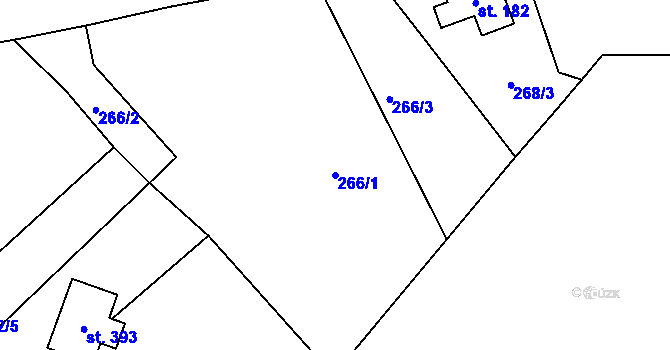 Parcela st. 266/1 v KÚ Myslík, Katastrální mapa