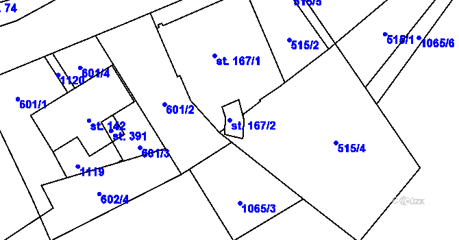 Parcela st. 167/2 v KÚ Myslík, Katastrální mapa