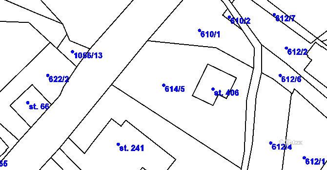 Parcela st. 614/5 v KÚ Myslík, Katastrální mapa