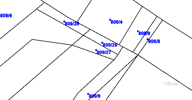 Parcela st. 809/27 v KÚ Myslík, Katastrální mapa