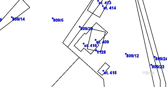 Parcela st. 416 v KÚ Myslík, Katastrální mapa