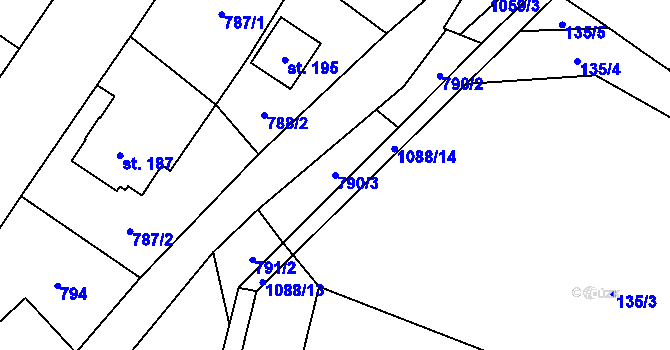 Parcela st. 790/3 v KÚ Myslík, Katastrální mapa