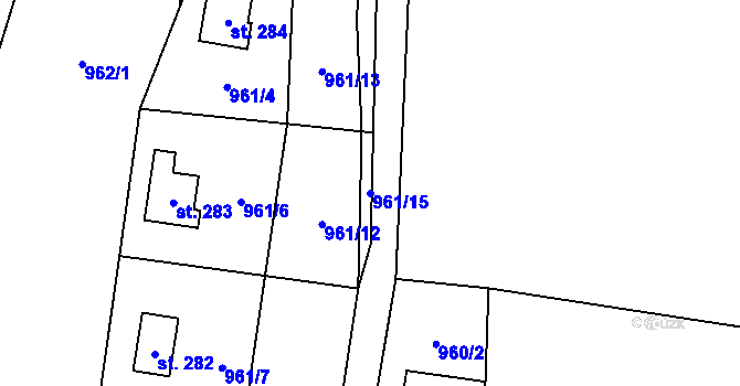 Parcela st. 961/15 v KÚ Myslík, Katastrální mapa