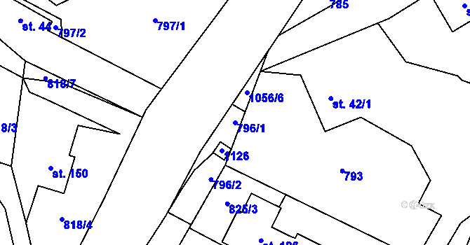 Parcela st. 796/1 v KÚ Myslík, Katastrální mapa