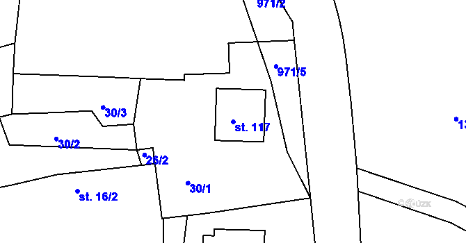 Parcela st. 117 v KÚ Myslín, Katastrální mapa