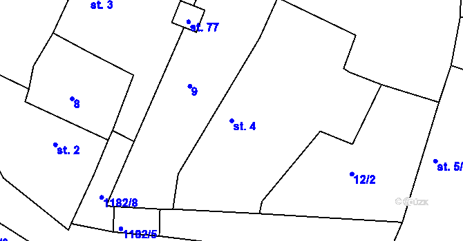 Parcela st. 4 v KÚ Loužná, Katastrální mapa