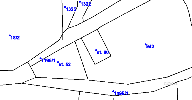Parcela st. 80 v KÚ Loužná, Katastrální mapa