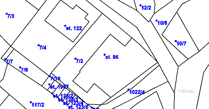 Parcela st. 86 v KÚ Myslív, Katastrální mapa