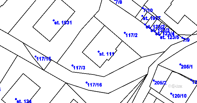 Parcela st. 111 v KÚ Myslív, Katastrální mapa