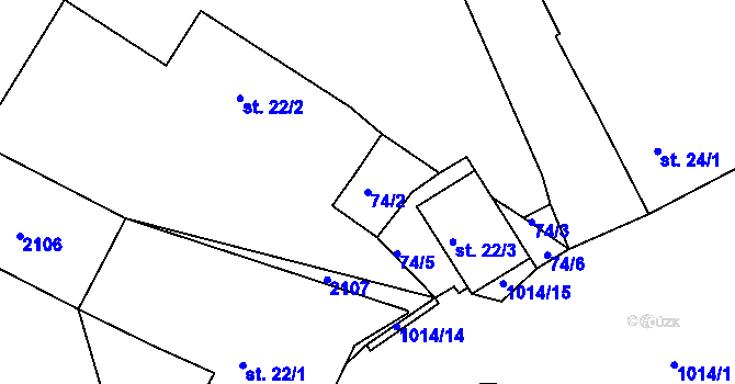 Parcela st. 74/2 v KÚ Myslív, Katastrální mapa