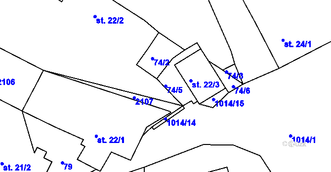 Parcela st. 74/5 v KÚ Myslív, Katastrální mapa