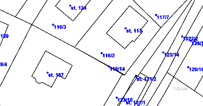 Parcela st. 116/2 v KÚ Myslív, Katastrální mapa