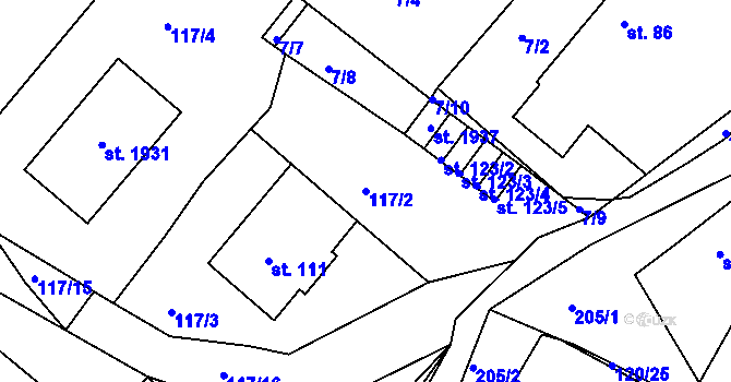 Parcela st. 117/2 v KÚ Myslív, Katastrální mapa