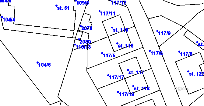 Parcela st. 117/5 v KÚ Myslív, Katastrální mapa