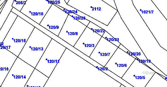 Parcela st. 120/3 v KÚ Myslív, Katastrální mapa