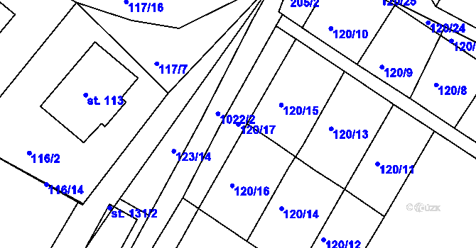 Parcela st. 120/17 v KÚ Myslív, Katastrální mapa