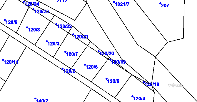 Parcela st. 120/20 v KÚ Myslív, Katastrální mapa